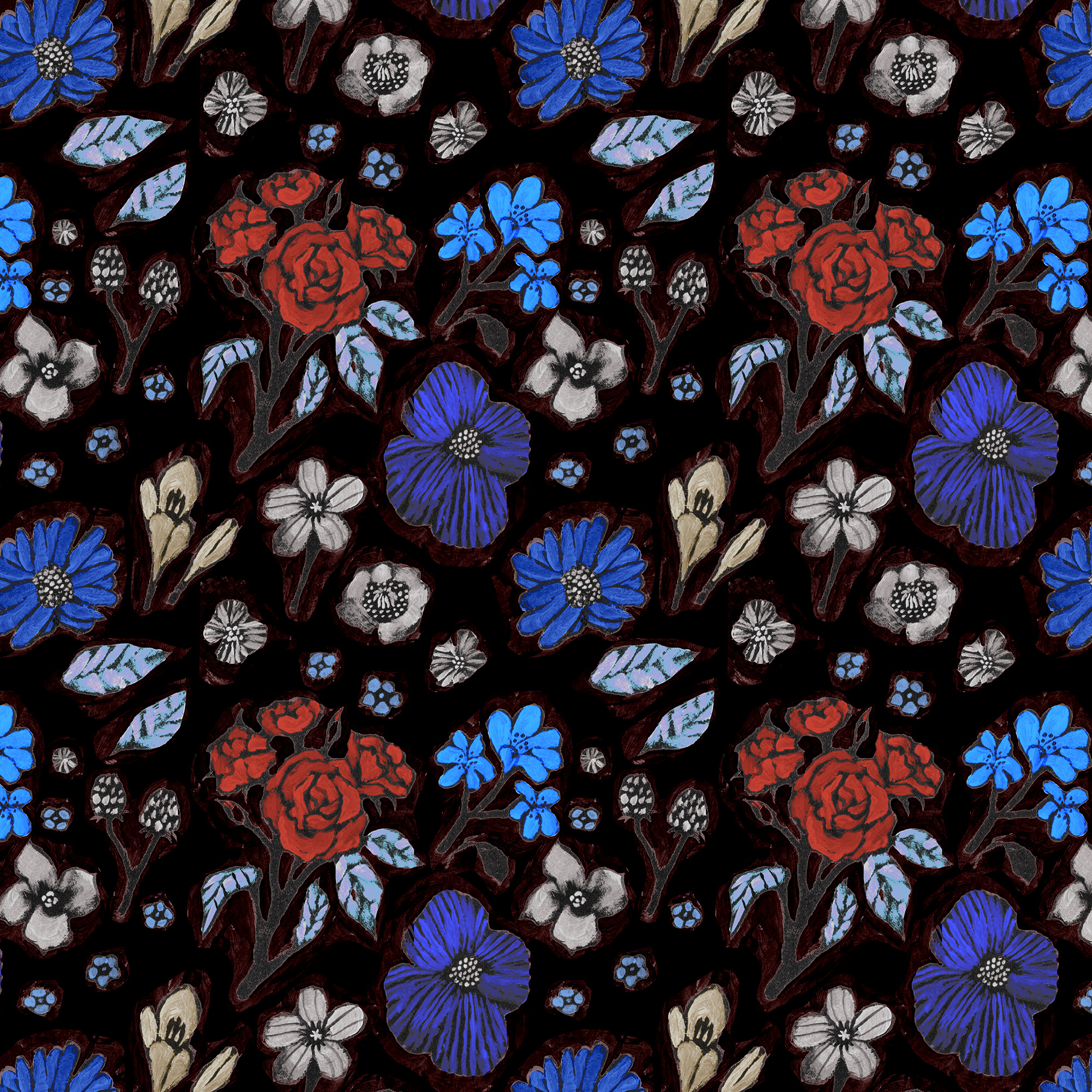 Hand-painted repeating flower pattern